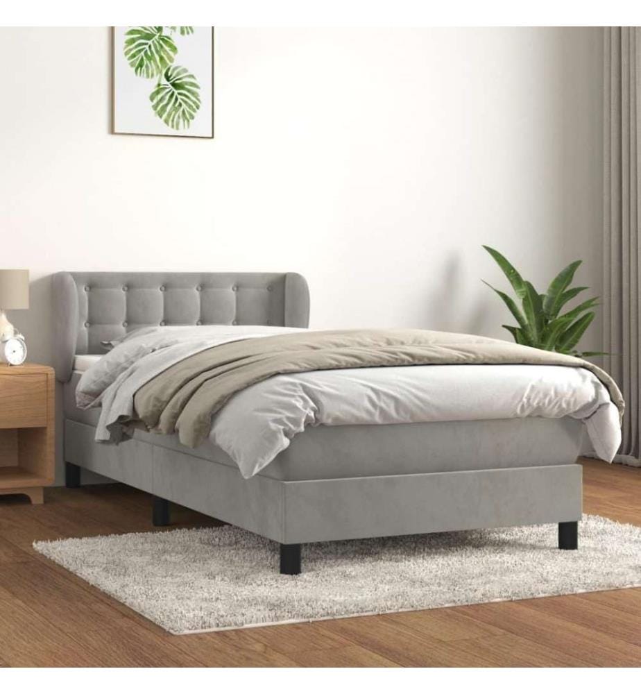 Boxspringbett mit Matratze Hellgrau 100x200 cm Samt