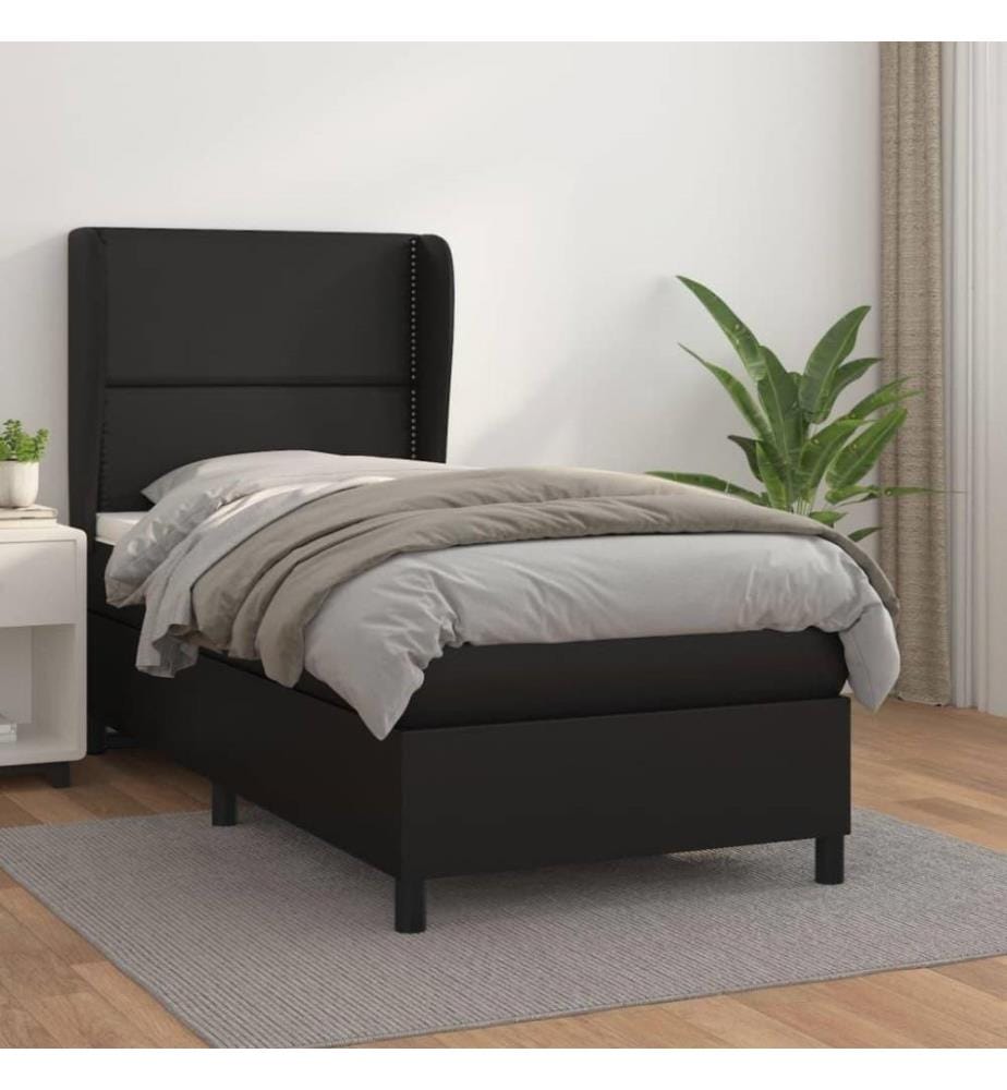 Boxspringbett mit Matratze Schwarz 90x200 cm Kunstleder