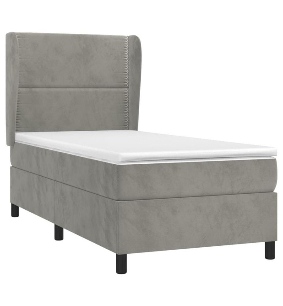 Boxspringbett mit Matratze Hellgrau 90x200 cm Samt
