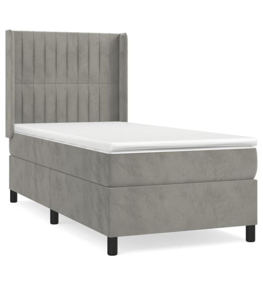 Boxspringbett mit Matratze Hellgrau 100x200 cm Samt