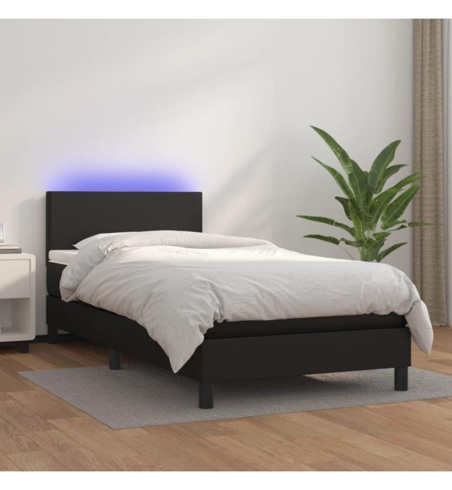 Boxspringbett mit Matratze & LED Schwarz 100x200 cm Kunstleder