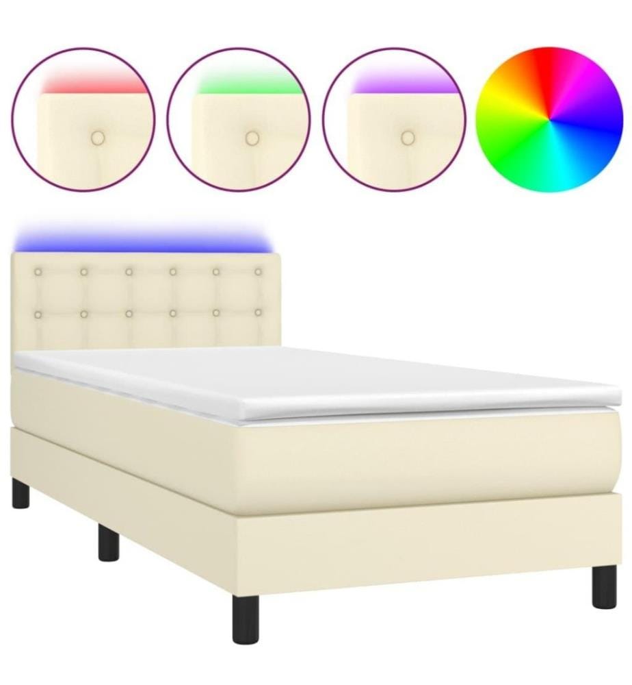 Boxspringbett mit Matratze & LED Creme 100x200 cm Kunstleder