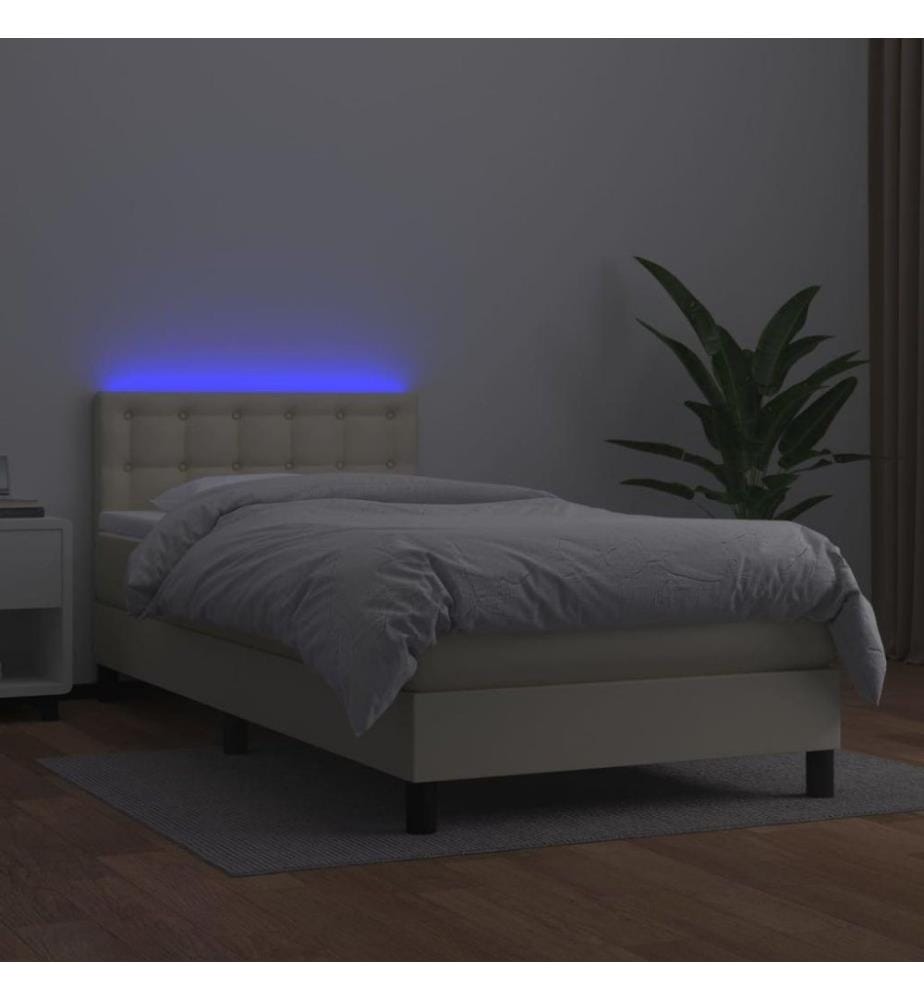 Boxspringbett mit Matratze & LED Creme 100x200 cm Kunstleder