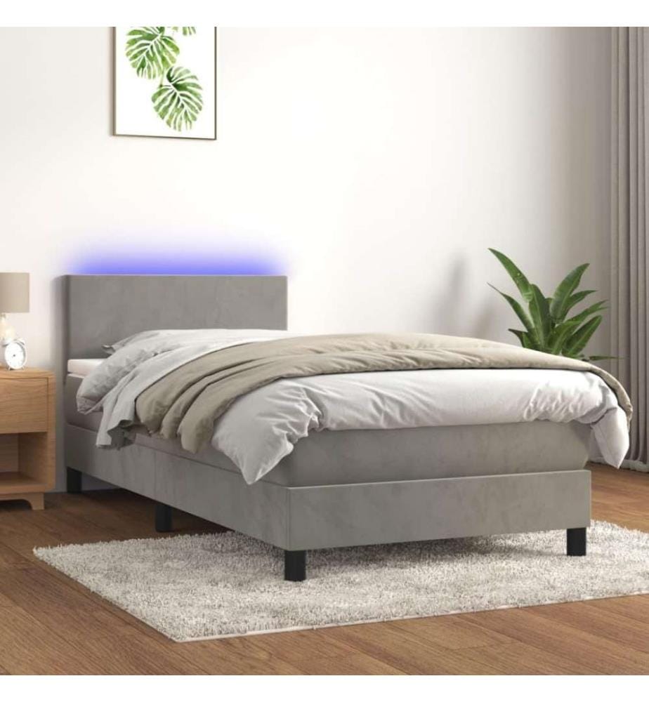Boxspringbett mit Matratze & LED Hellgrau 90x200 cm Samt