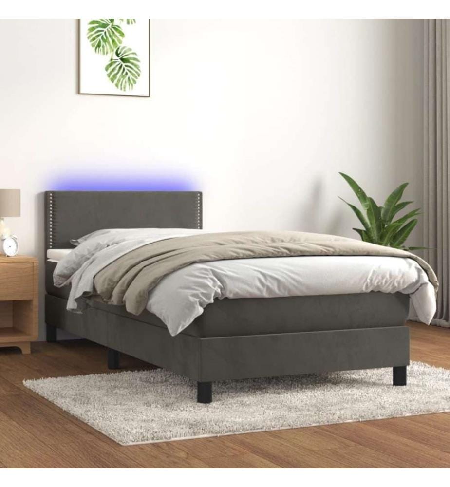 Boxspringbett mit Matratze & LED Dunkelgrau 100x200 cm Samt