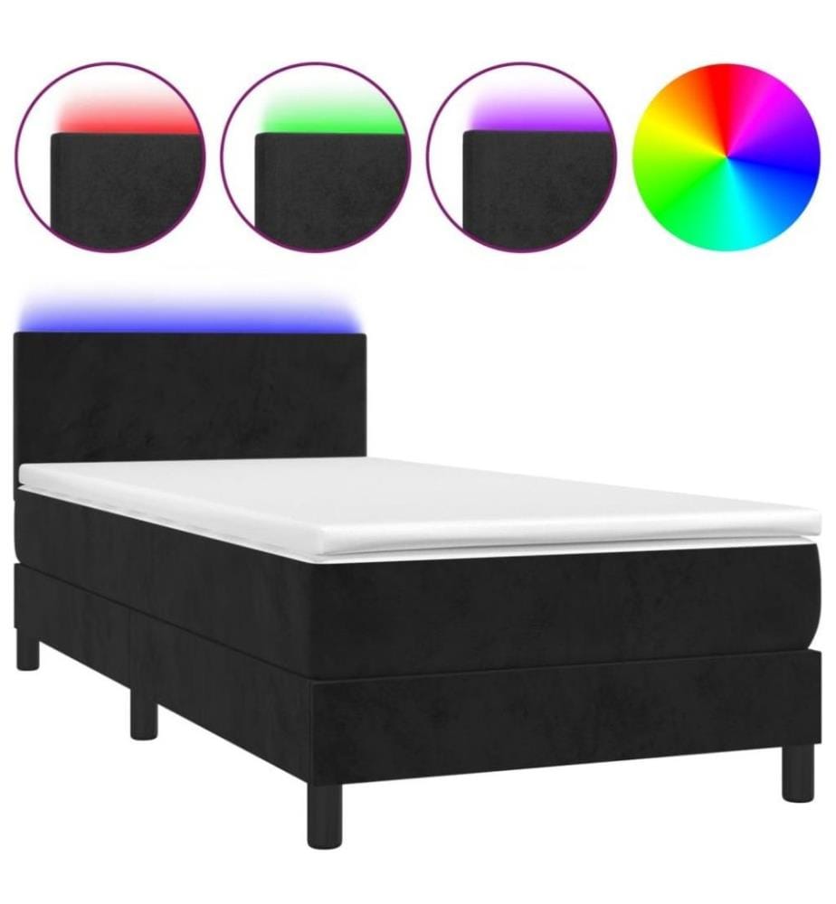 Boxspringbett mit Matratze & LED Schwarz 90x200 cm Samt