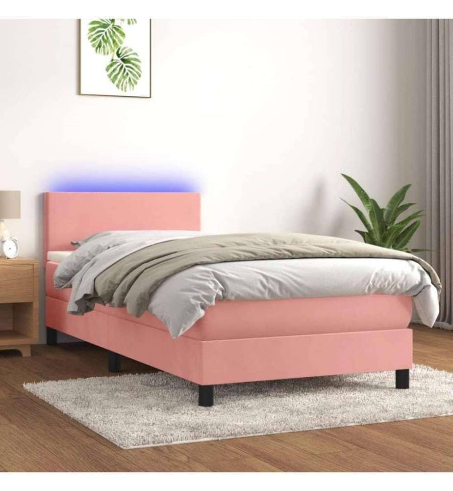 Boxspringbett mit Matratze & LED Rosa 100x200 cm Samt