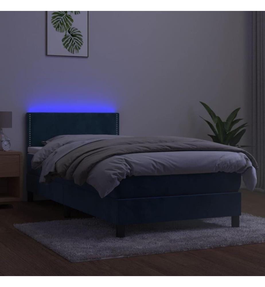 Boxspringbett mit Matratze & LED Dunkelblau 90x200 cm Samt