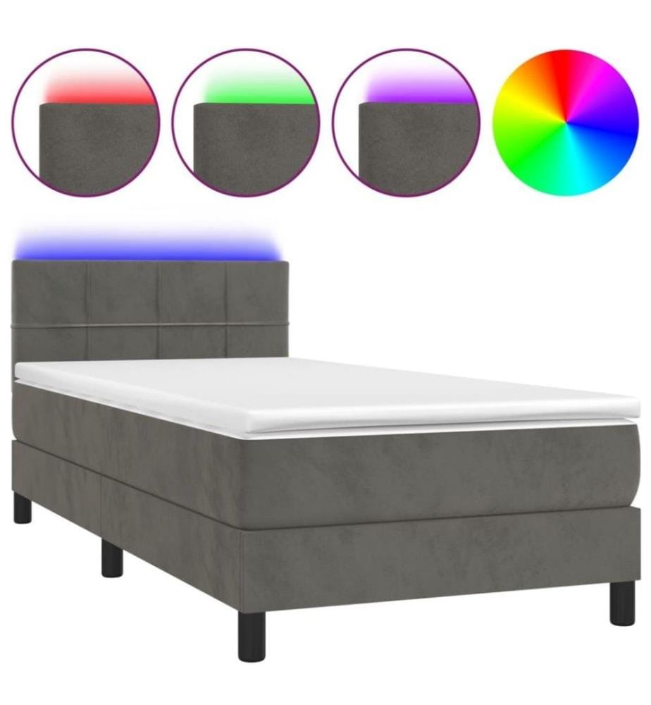 Boxspringbett mit Matratze & LED Dunkelgrau 100x200 cm Samt