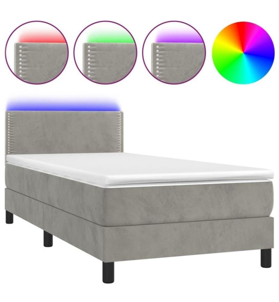 Boxspringbett mit Matratze & LED Hellgrau 100x200 cm Samt