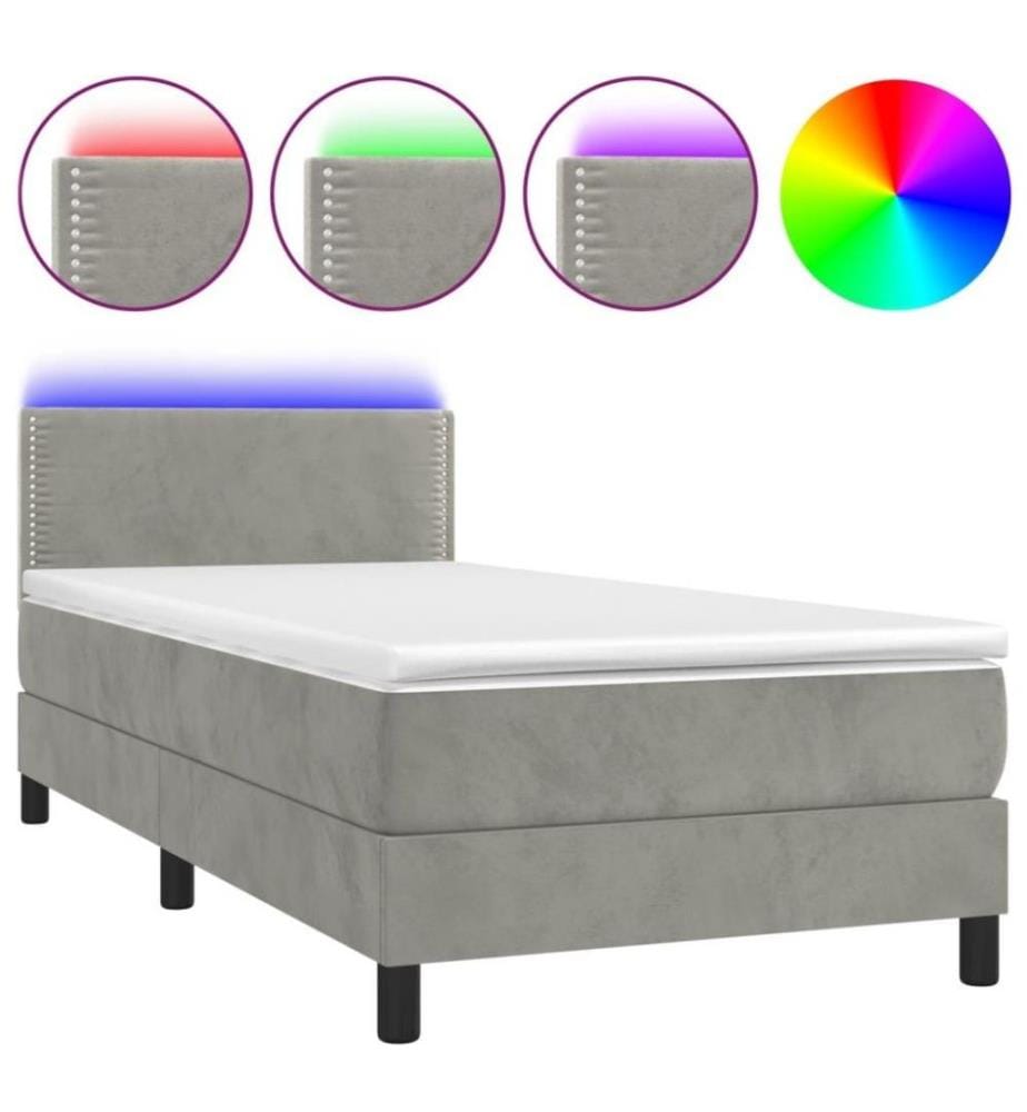 Boxspringbett mit Matratze & LED Hellgrau 80x200 cm Samt