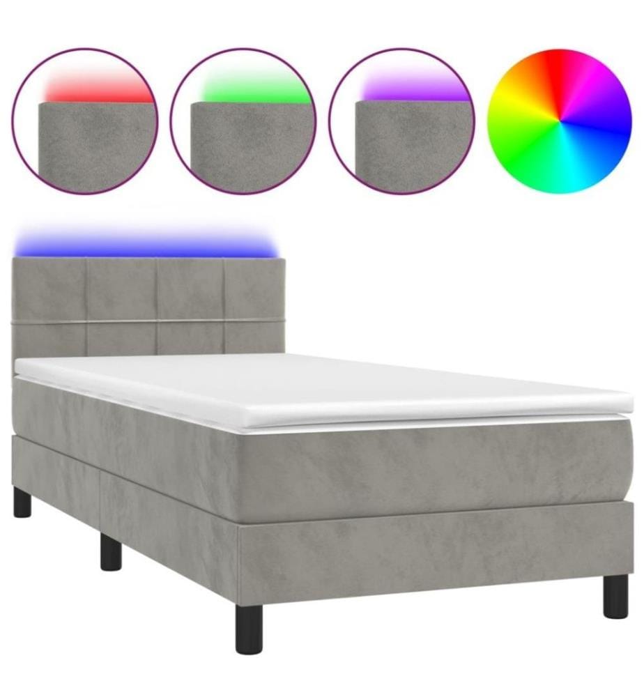 Boxspringbett mit Matratze & LED Hellgrau 90x200 cm Samt