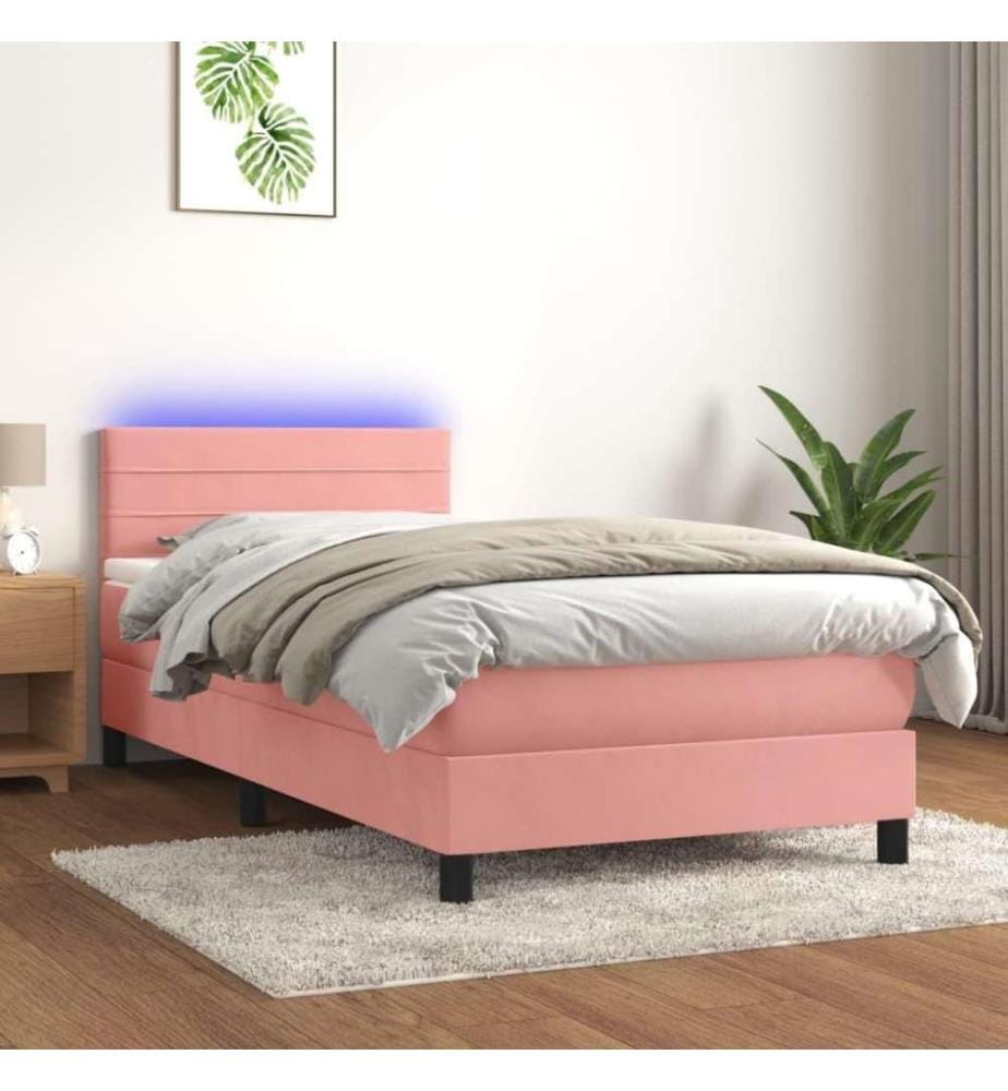 Boxspringbett mit Matratze & LED Rosa 100x200 cm Samt