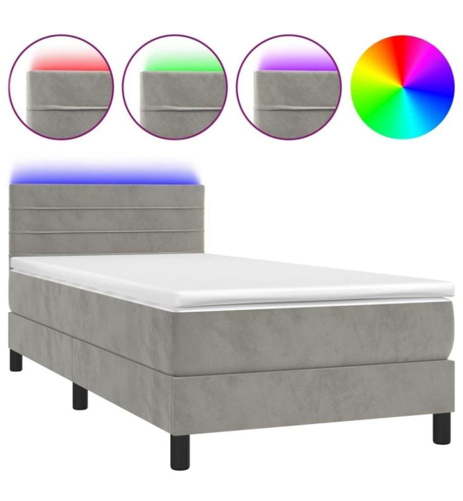 Boxspringbett mit Matratze & LED Hellgrau 90x200 cm Samt