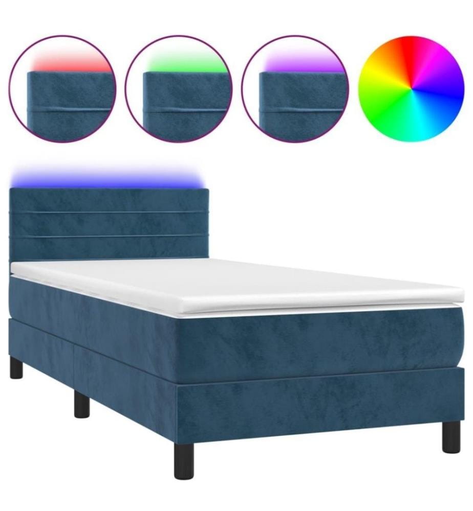 Boxspringbett mit Matratze & LED Dunkelblau 90x200 cm Samt