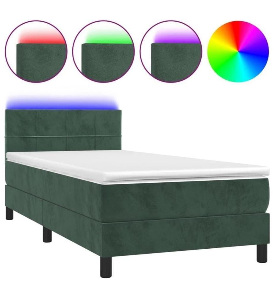 Boxspringbett mit Matratze & LED Dunkelgrün 100x200 cm Samt