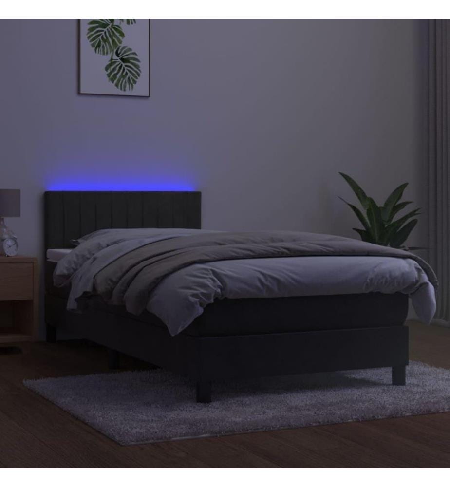 Boxspringbett mit Matratze & LED Dunkelgrau 90x200 cm Samt