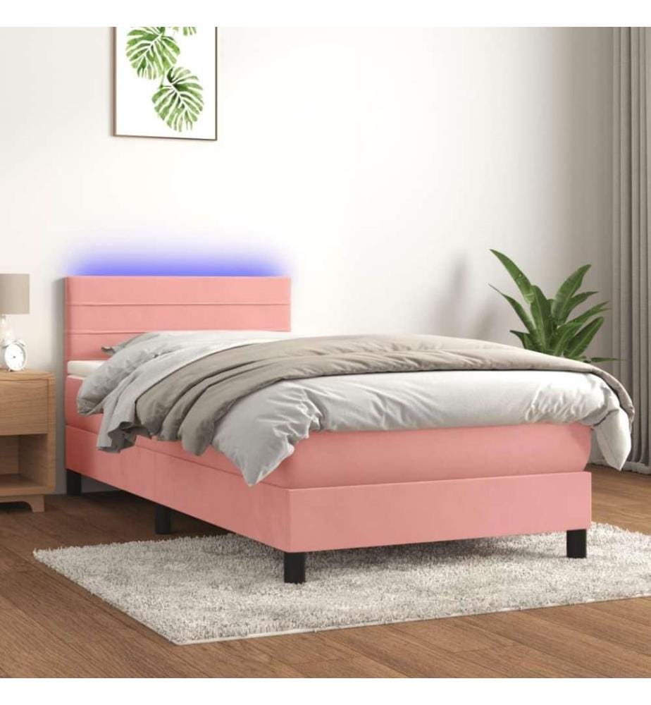 Boxspringbett mit Matratze & LED Rosa 90x200 cm Samt