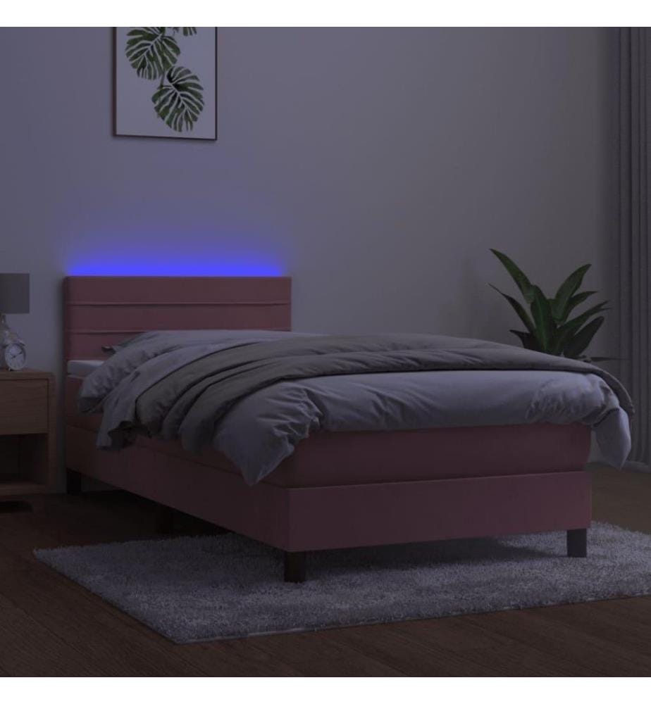 Boxspringbett mit Matratze & LED Rosa 90x200 cm Samt