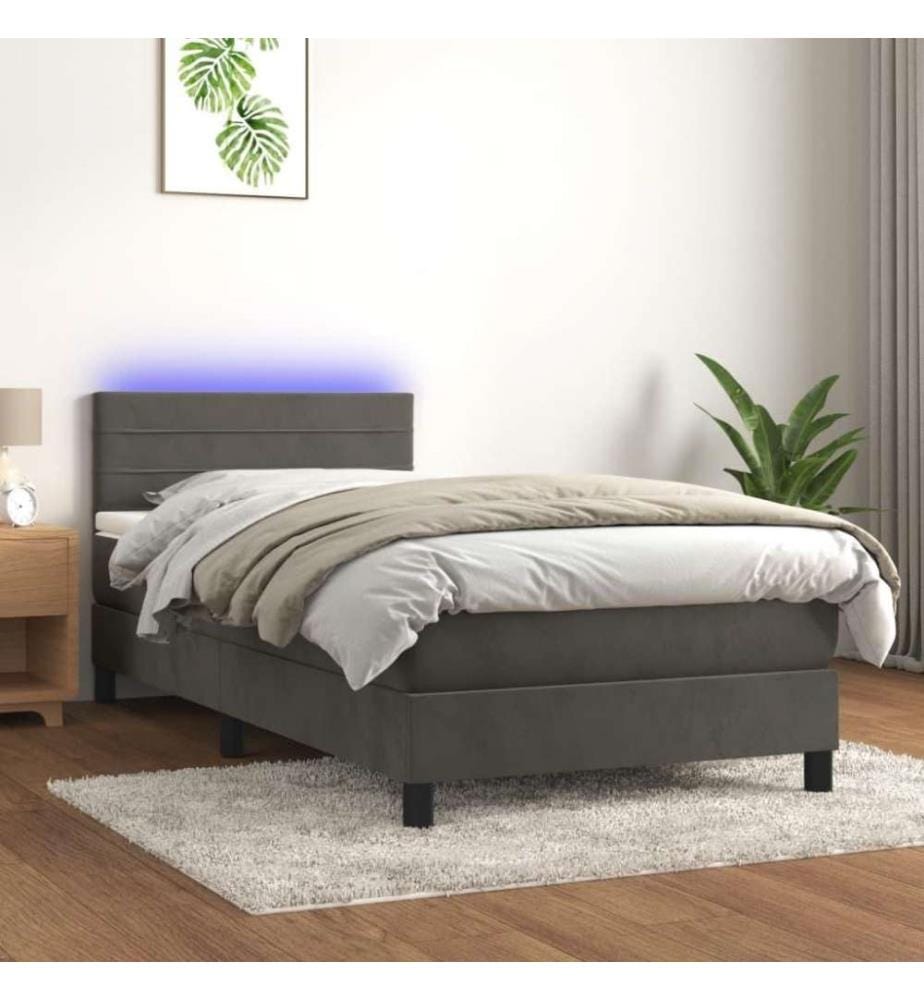 Boxspringbett mit Matratze & LED Dunkelgrau 100x200 cm Samt