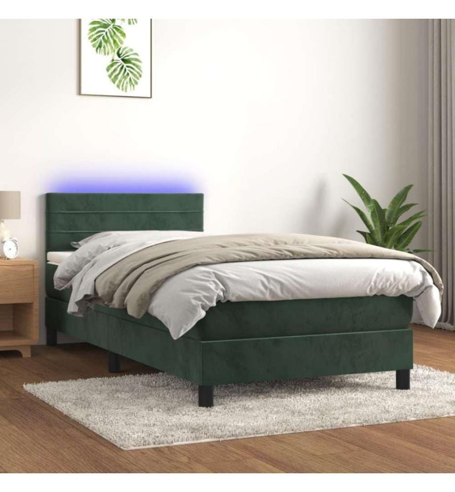 Boxspringbett mit Matratze & LED Dunkelgrün 100x200 cm Samt