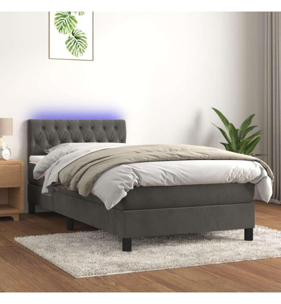 Boxspringbett mit Matratze & LED Dunkelgrau 100x200 cm Samt