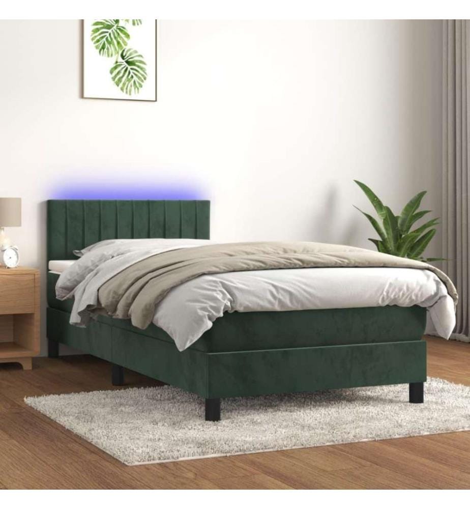 Boxspringbett mit Matratze & LED Dunkelgrün 90x200 cm Samt