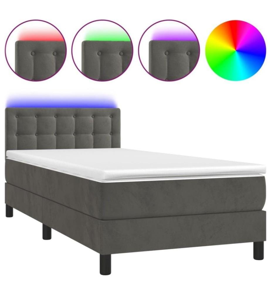 Boxspringbett mit Matratze & LED Dunkelgrau 100x200 cm Samt
