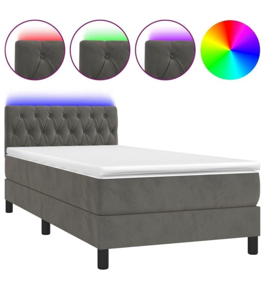 Boxspringbett mit Matratze & LED Dunkelgrau 90x200 cm Samt