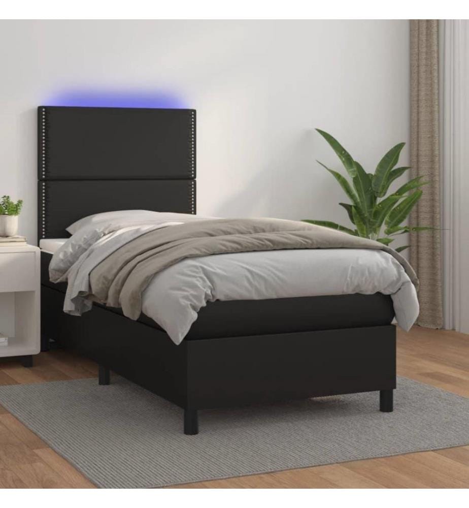 Boxspringbett mit Matratze & LED Schwarz 100x200 cm Kunstleder