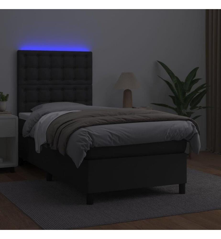 Boxspringbett mit Matratze & LED Schwarz 100x200 cm Kunstleder