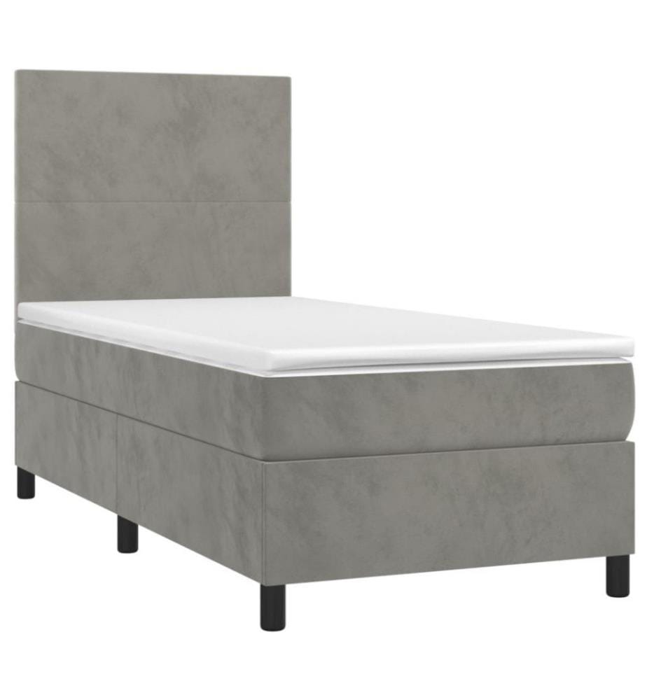 Boxspringbett mit Matratze & LED Hellgrau 100x200 cm Samt