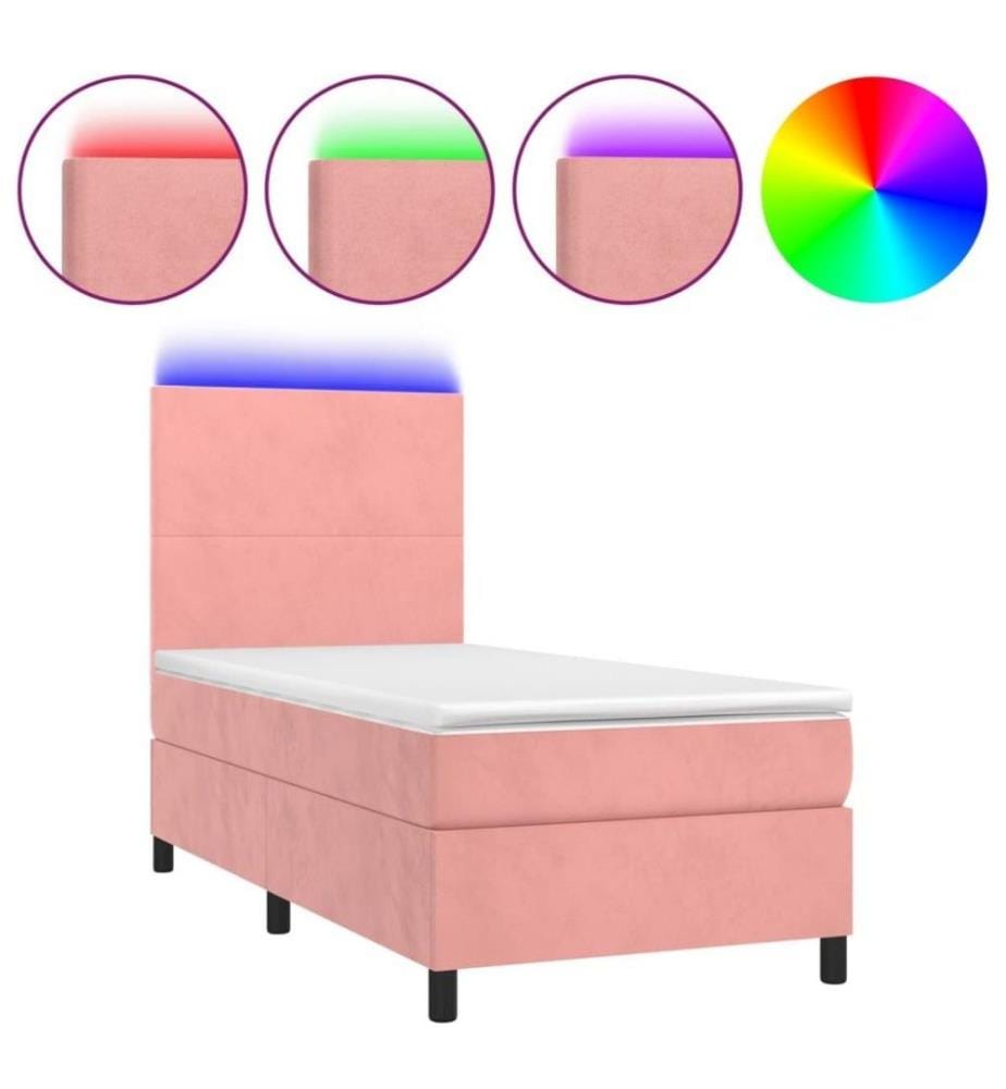 Boxspringbett mit Matratze & LED Rosa 100x200 cm Samt