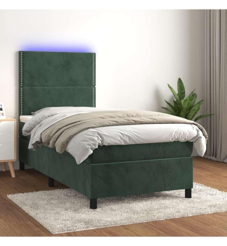 Boxspringbett mit Matratze & LED Dunkelgrün 100x200 cm Samt