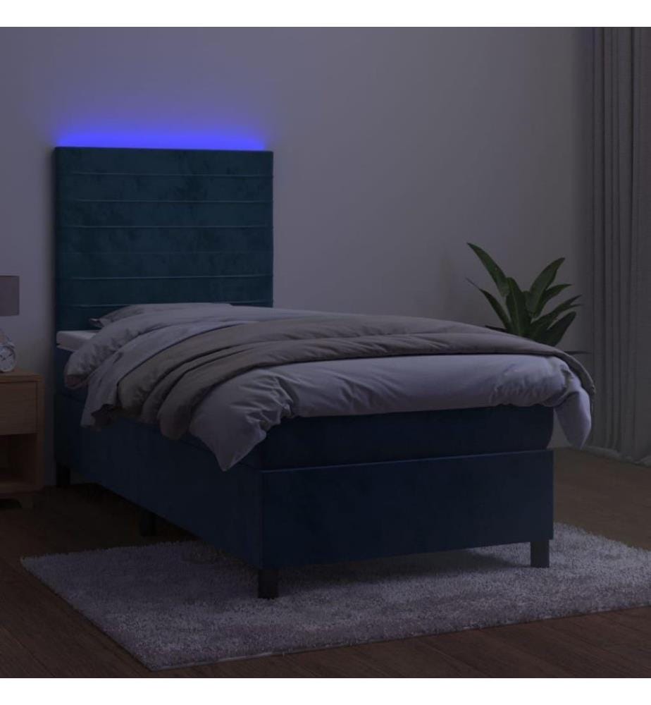 Boxspringbett mit Matratze & LED Dunkelblau 100x200 cm Samt