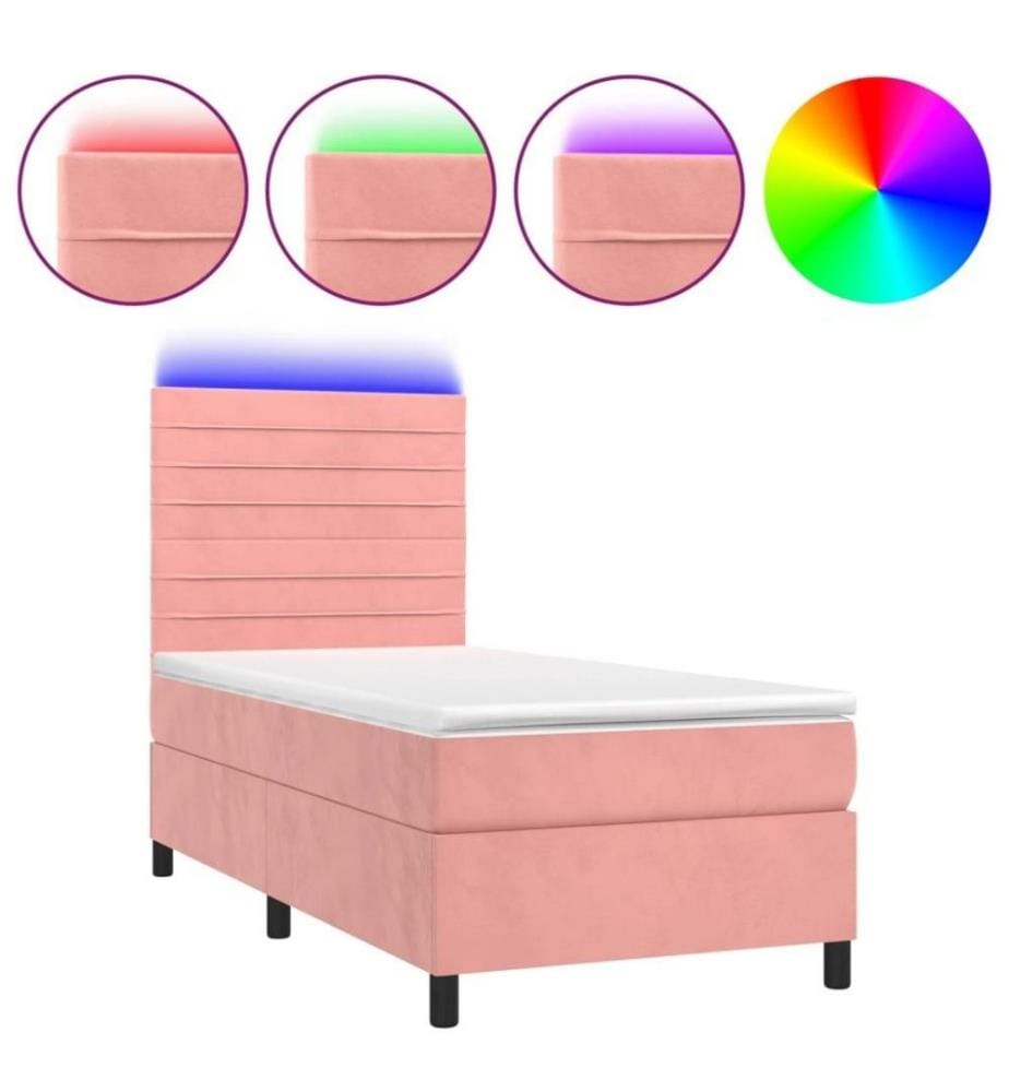 Boxspringbett mit Matratze & LED Rosa 100x200 cm Samt