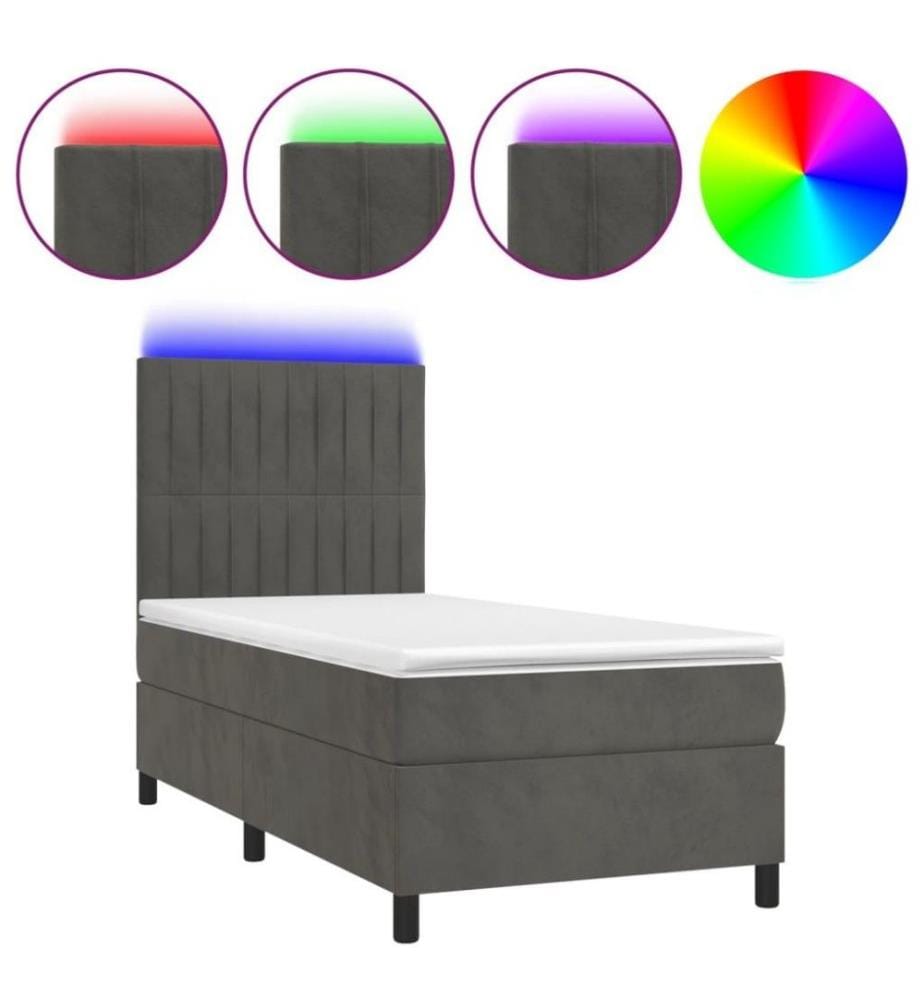 Boxspringbett mit Matratze & LED Dunkelgrau 100x200 cm Samt