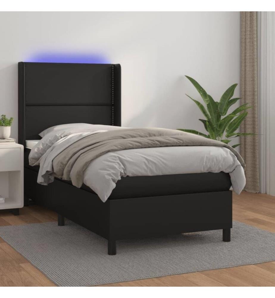 Boxspringbett mit Matratze & LED Schwarz 90x200 cm Kunstleder