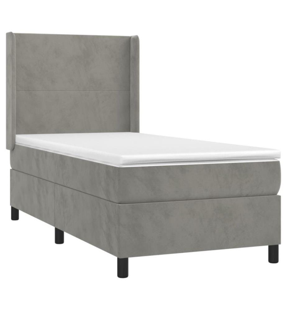 Boxspringbett mit Matratze & LED Hellgrau 100x200 cm Samt
