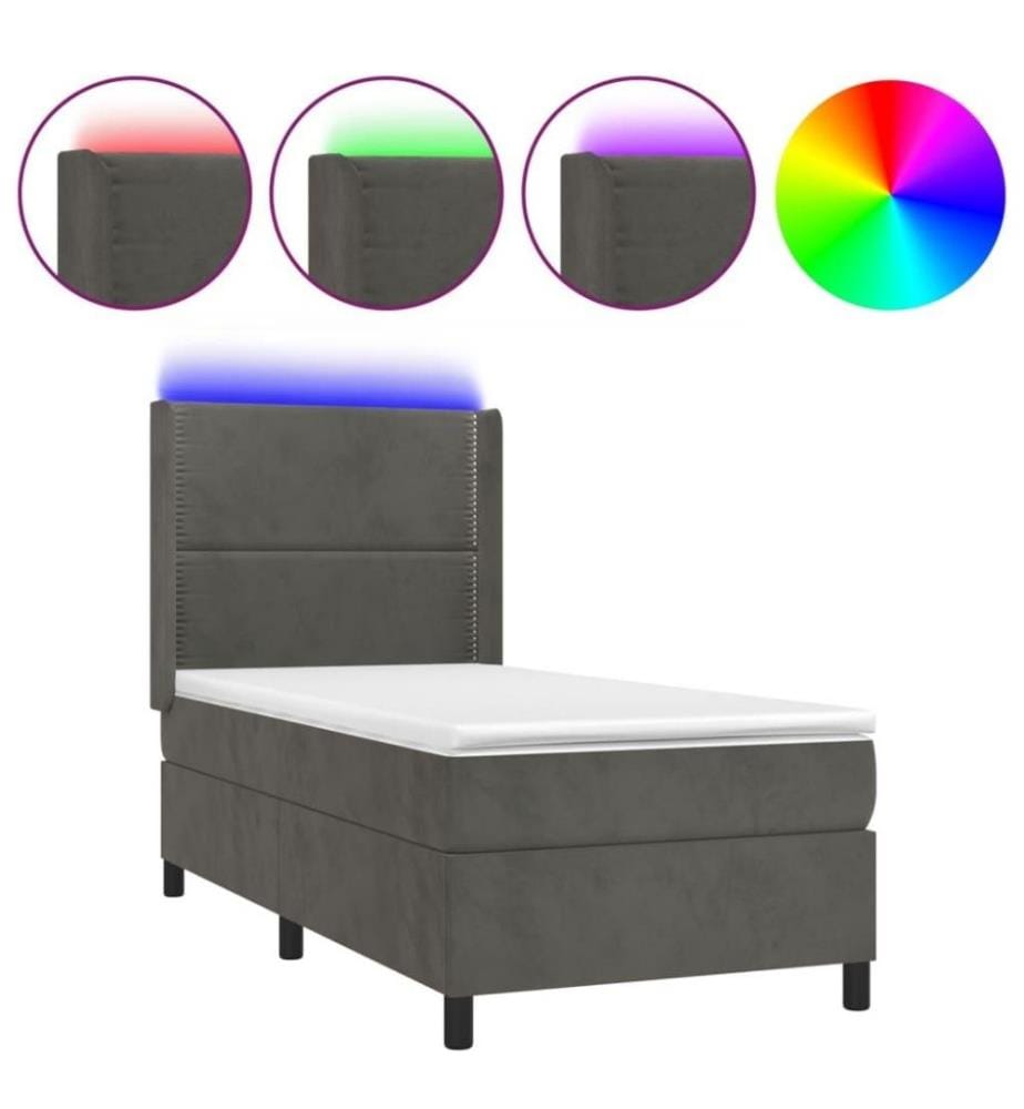 Boxspringbett mit Matratze & LED Dunkelgrau 90x200 cm Samt