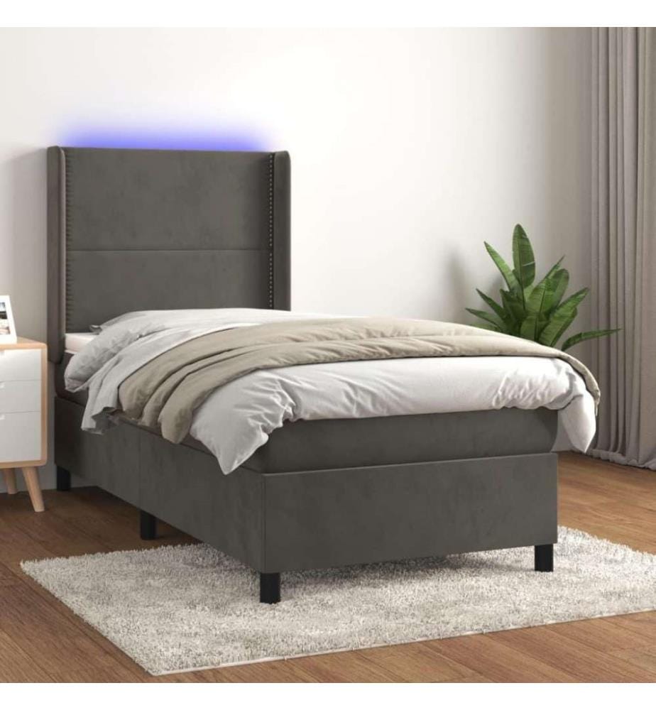 Boxspringbett mit Matratze & LED Dunkelgrau 100x200 cm Samt
