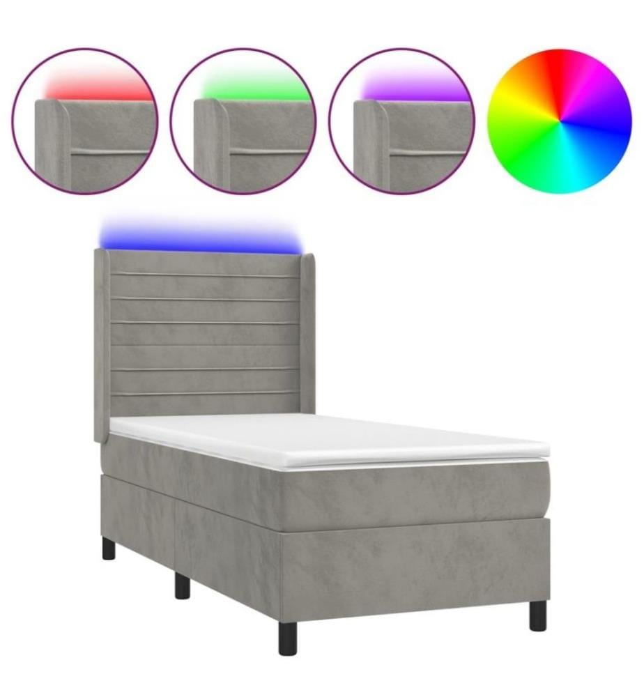 Boxspringbett mit Matratze & LED Hellgrau 100x200 cm Samt