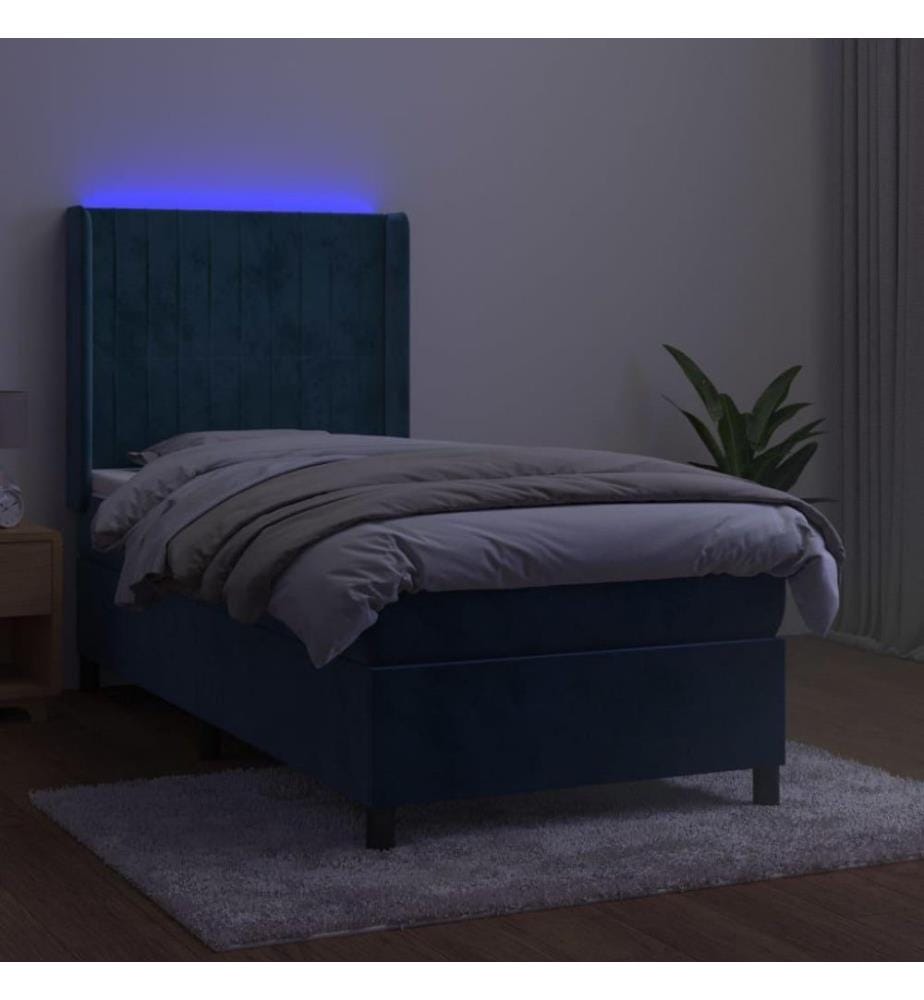 Boxspringbett mit Matratze & LED Dunkelblau 100x200 cm Samt
