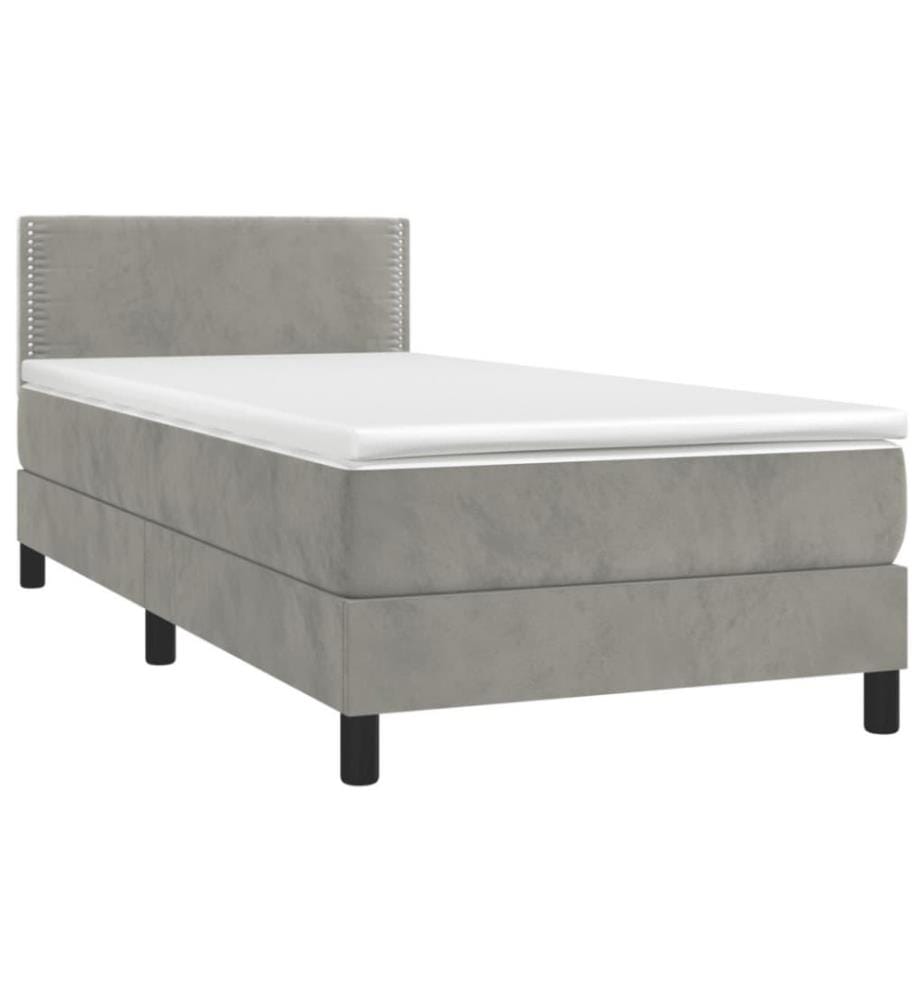 Boxspringbett mit Matratze Hellgrau 90x200 cm Samt