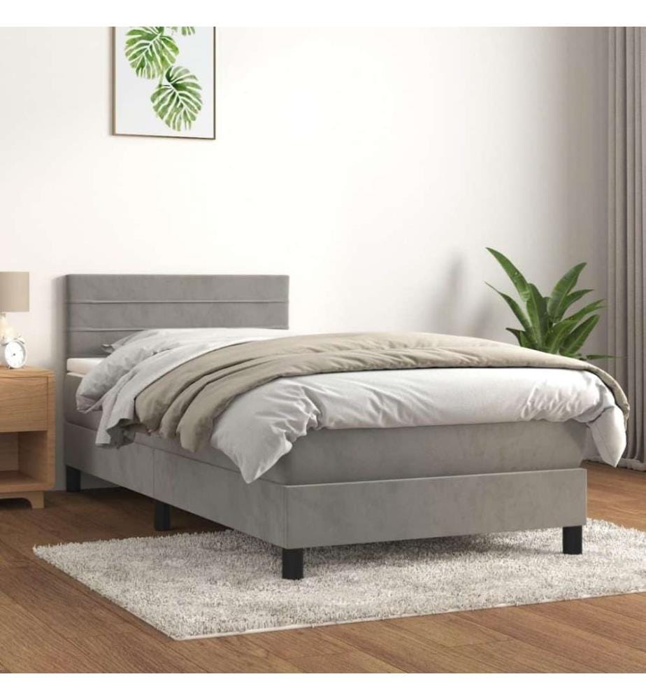 Boxspringbett mit Matratze Hellgrau 90x200 cm Samt