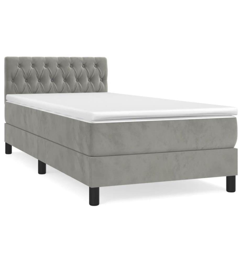 Boxspringbett mit Matratze Hellgrau 100x200 cm Samt