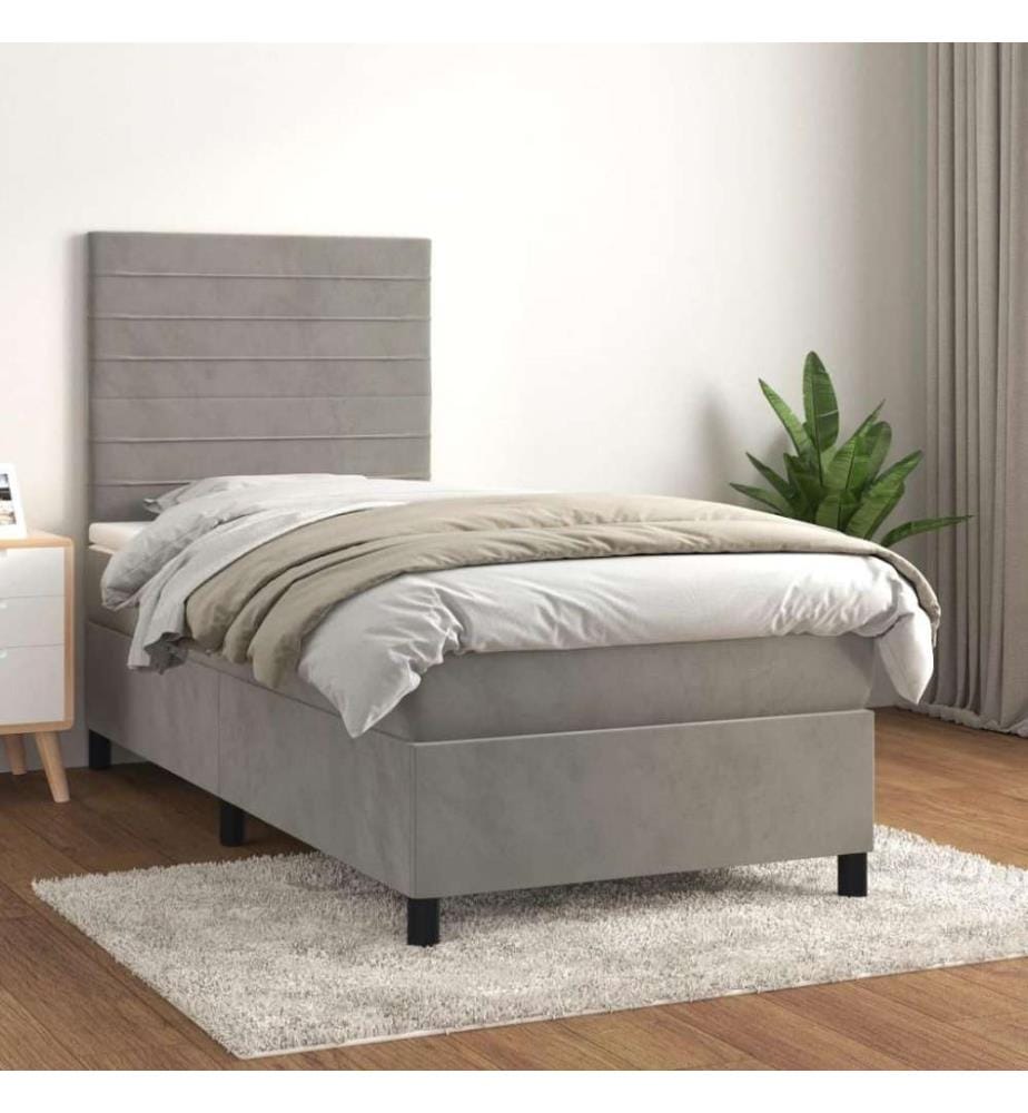 Boxspringbett mit Matratze Hellgrau 100x200 cm Samt