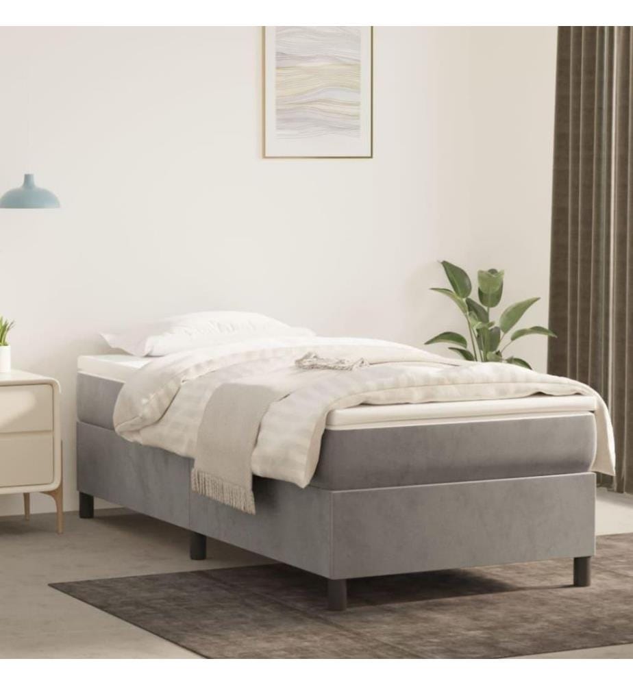 Boxspringbett mit Matratze Hellgrau 90x200 cm Samt