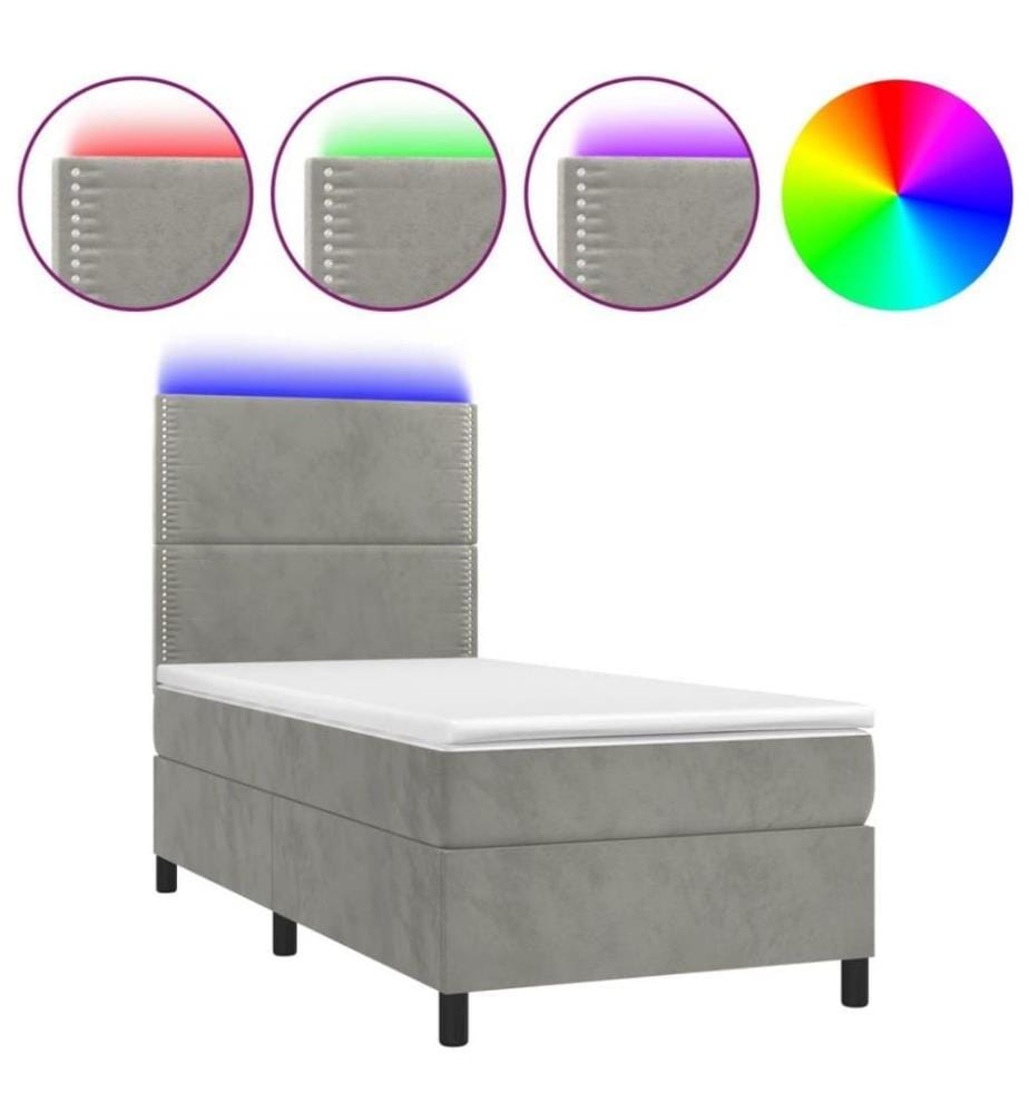 Boxspringbett mit Matratze & LED Hellgrau 80x200 cm Samt