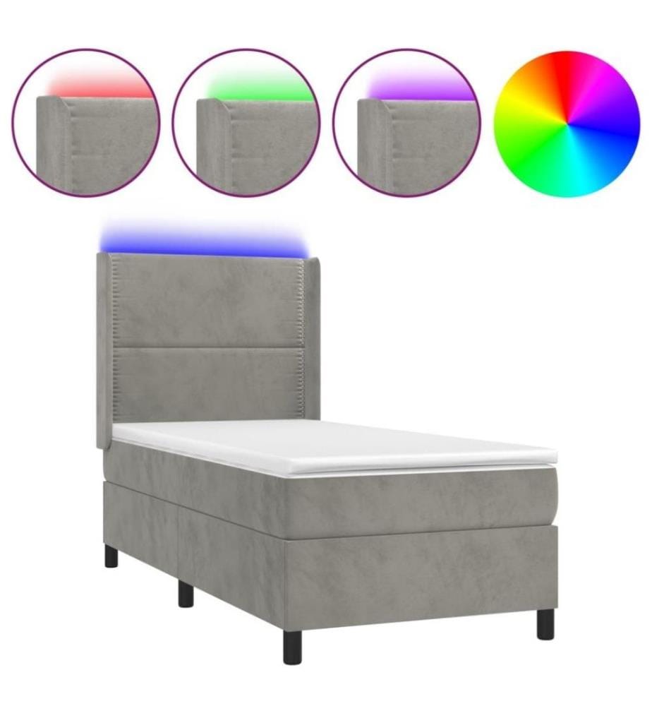 Boxspringbett mit Matratze & LED Hellgrau 80x200 cm Samt